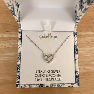 Isabella M. Sterling Silver Heart Necklace 16”+2” Cubic Zirconia